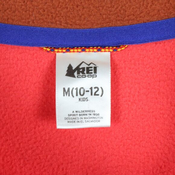 REI Co-op Fleece Pullover Youth Size Medium 1/2 Button Orange/Blue - Picture 4 of 4